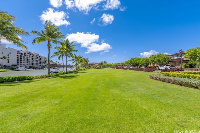 view of yard featuring a water view