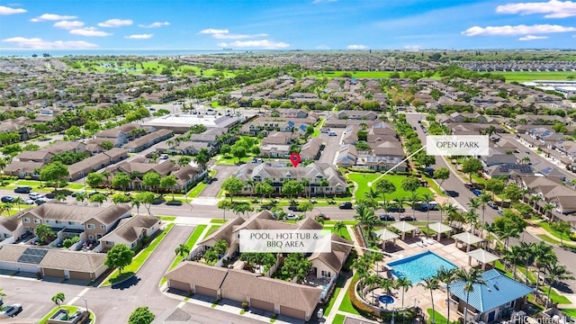 bird's eye view with a residential view