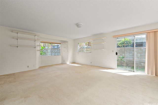 carpeted empty room featuring a textured ceiling