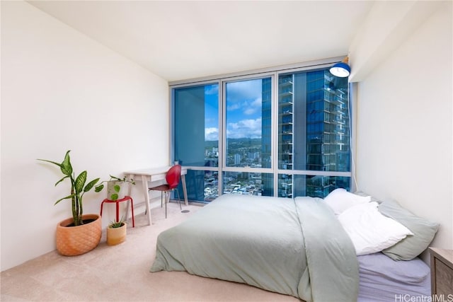 bedroom with carpet floors and expansive windows