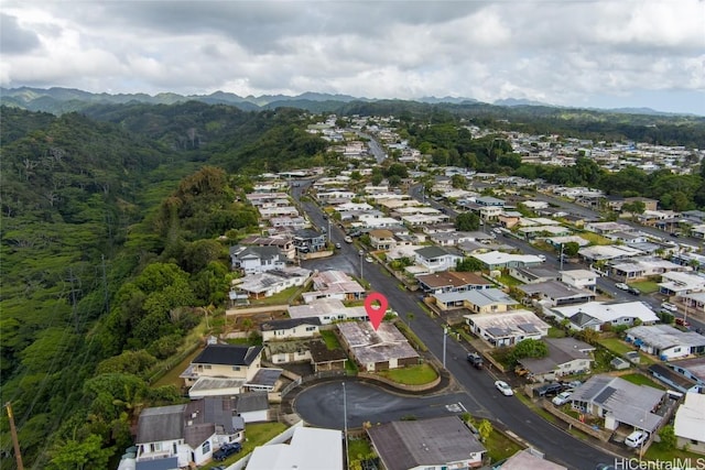 aerial view featuring a residential view and a mountain view