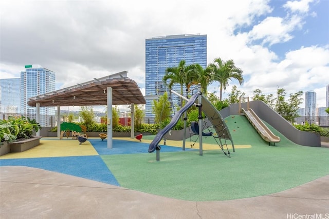 community playground with a view of city