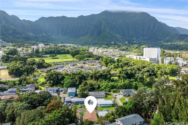 birds eye view of property featuring a mountain view