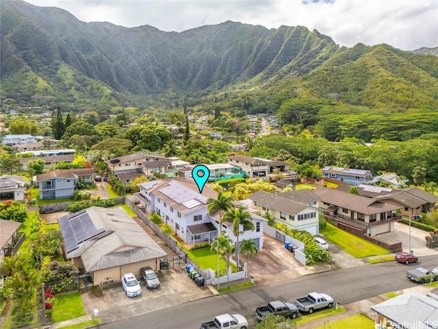 bird's eye view with a residential view and a mountain view