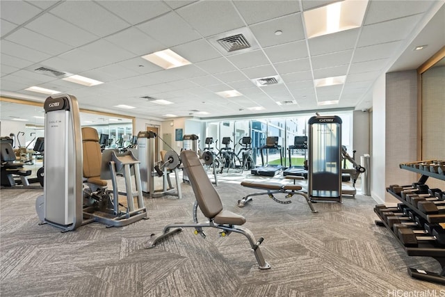 workout area featuring carpet and visible vents