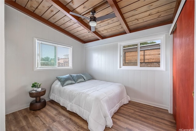 2445 Komo Mai Dr, Pearl City, HI 96782 - bedroom featuring wood ceiling, lofted ceiling with beams, wood finished floors, and multiple windows