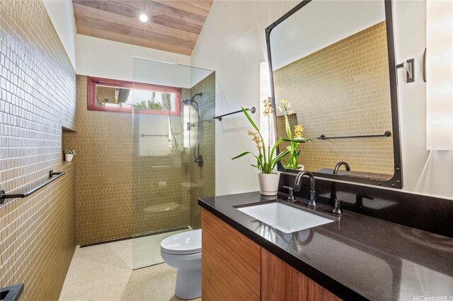 376 Dune Cir, Kailua, HI 96734 - bathroom featuring speckled floor, vanity, walk in shower, and recessed lighting