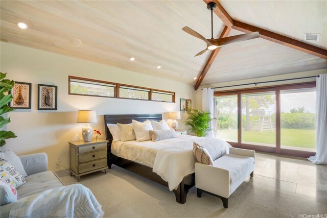 376 Dune Cir, Kailua, HI 96734 - bedroom featuring access to outside, recessed lighting, and a ceiling fan