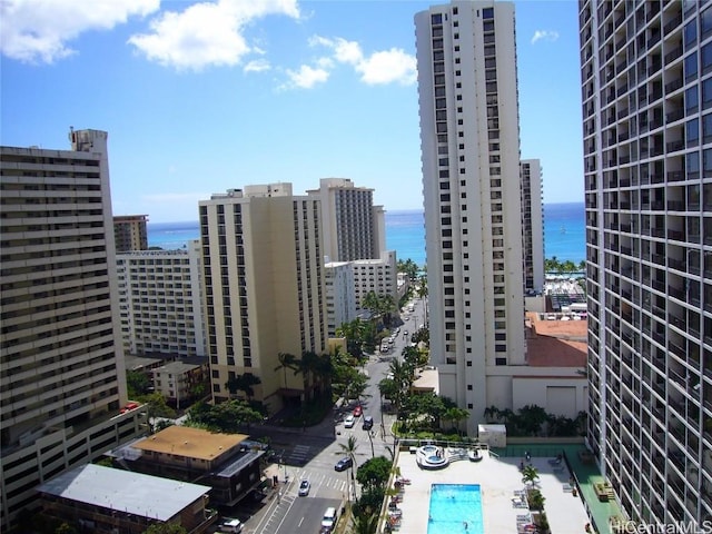 property's view of city with a water view