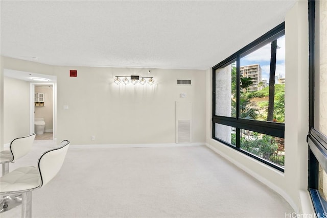 carpeted spare room with a healthy amount of sunlight, visible vents, and baseboards