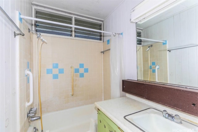 bathroom with shower / tub combo and vanity