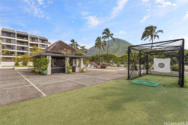 view of property's community featuring a gazebo and a mountain view