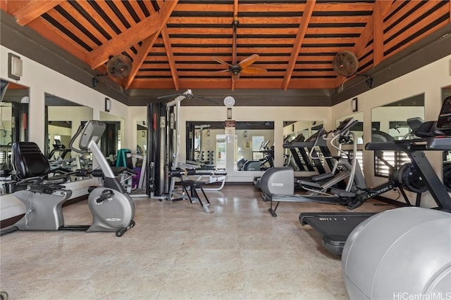 gym with high vaulted ceiling