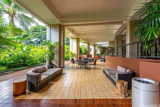 view of patio featuring outdoor dining area and an outdoor living space