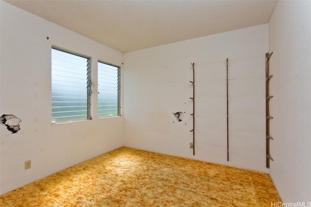 carpeted empty room with a textured ceiling