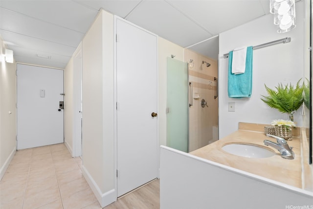 2440 Kuhio Ave Unit 1101, Honolulu, HI 96815 - bathroom with a shower, vanity, and tile patterned floors