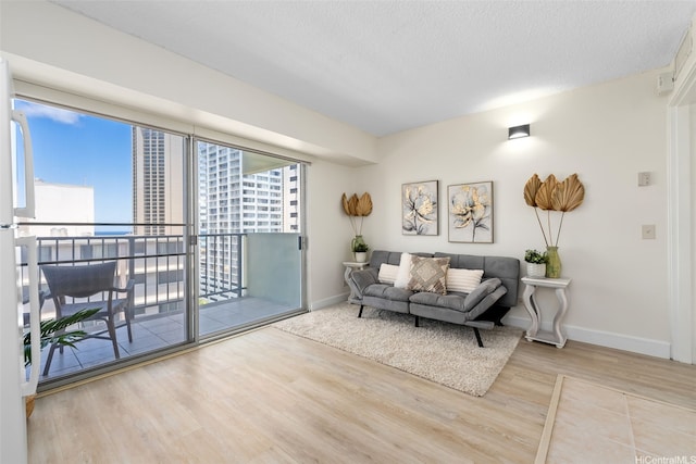 2440 Kuhio Ave Unit 1101, Honolulu, HI 96815 - living area with wood finished floors and a textured ceiling