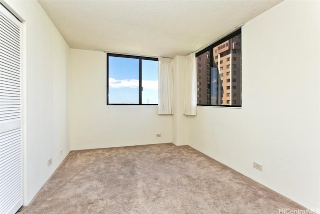 empty room with carpet and a textured ceiling