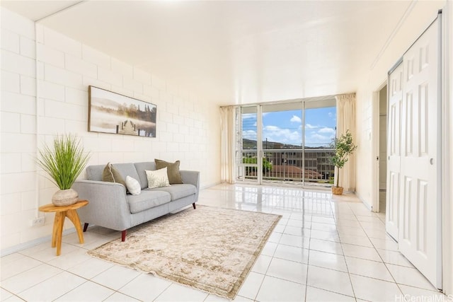 living room with light tile patterned floors