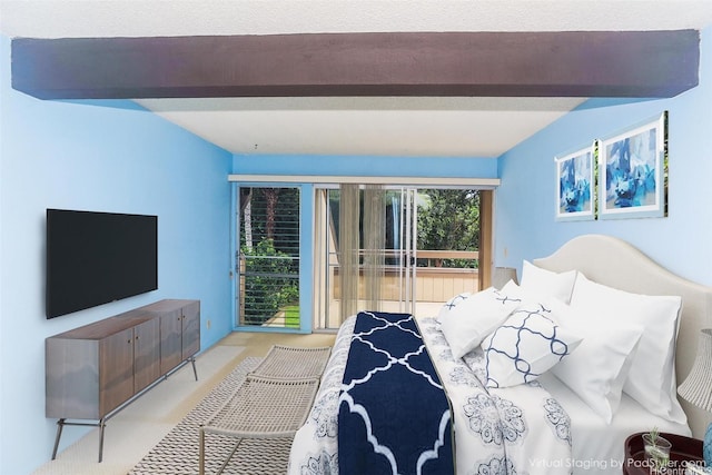 47-6827 Hui Kelu St Unit 6707, Kaneohe, HI 96744 - carpeted bedroom with beamed ceiling and access to outside