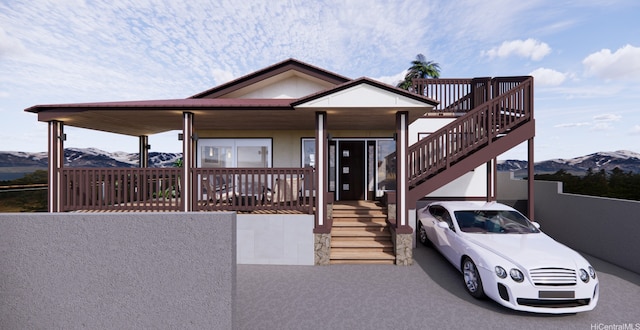 3503-A Wela St, Honolulu, HI 96815 - view of front of property featuring stairs, a mountain view, and a porch
