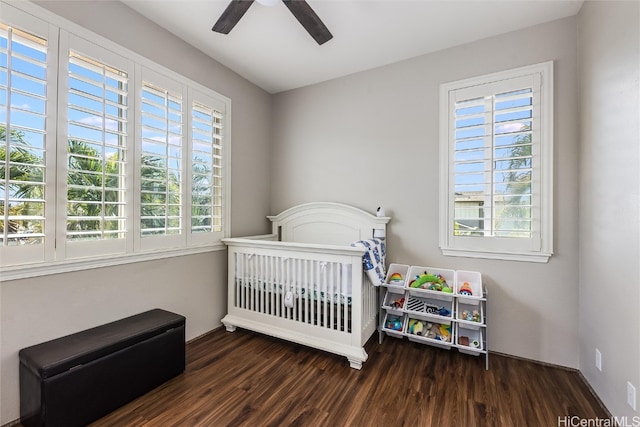 bedroom featuring ceiling fan and wood finished floors