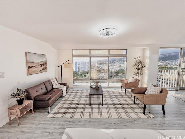 living area featuring wood finished floors and baseboards