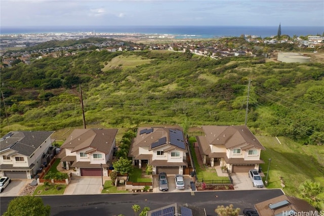 aerial view with a residential view and a water view