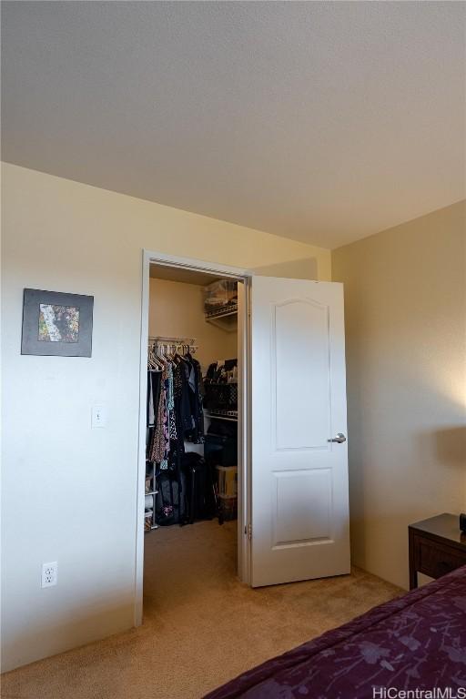 bedroom with a closet and light colored carpet