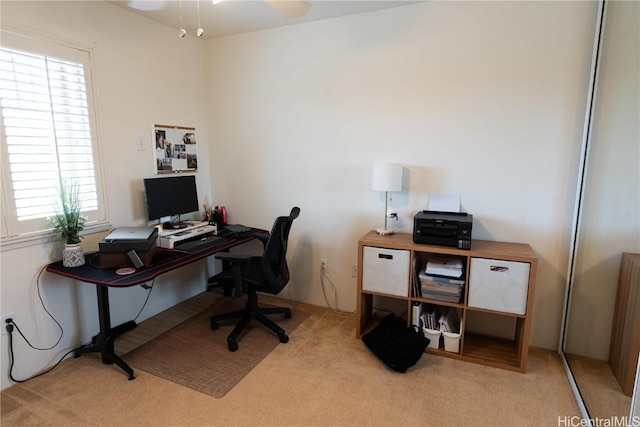 view of carpeted home office