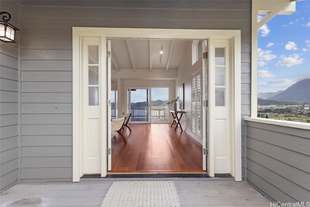 doorway to property featuring a mountain view