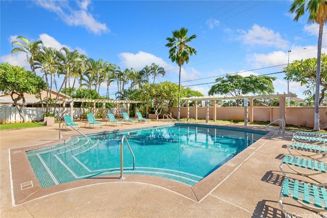 pool featuring a patio area and fence