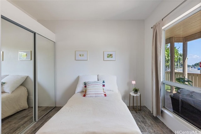 bedroom featuring a closet and wood tiled floor