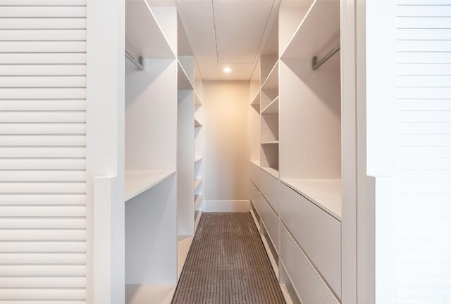 spacious closet with attic access and carpet