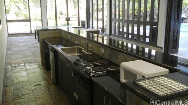 kitchen with a sink and black electric range oven