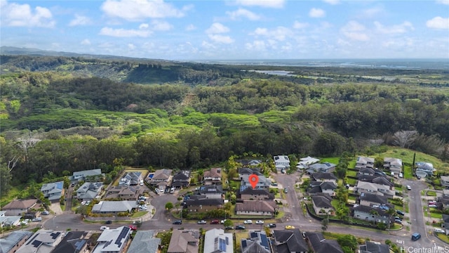 aerial view featuring a residential view and a view of trees