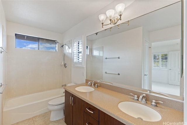 full bathroom featuring toilet, shower / tub combination, a sink, and tile patterned floors