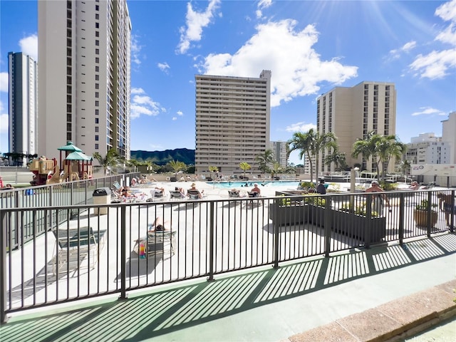201 Ohua Ave Unit 1803, Honolulu, HI 96815 - view of patio / terrace with a view of city and a mountain view