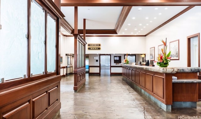 201 Ohua Ave Unit 1803, Honolulu, HI 96815 - reception featuring crown molding, a high ceiling, and recessed lighting