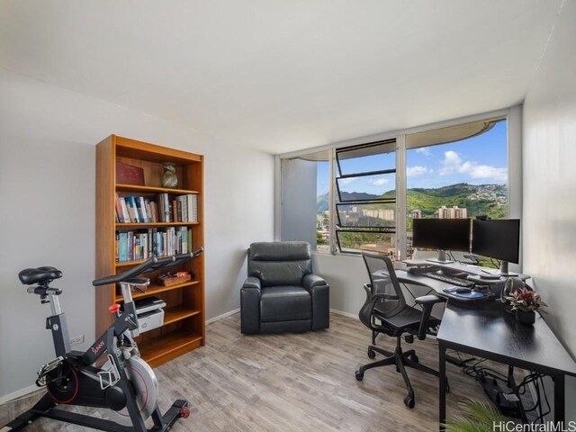 home office featuring baseboards and wood finished floors