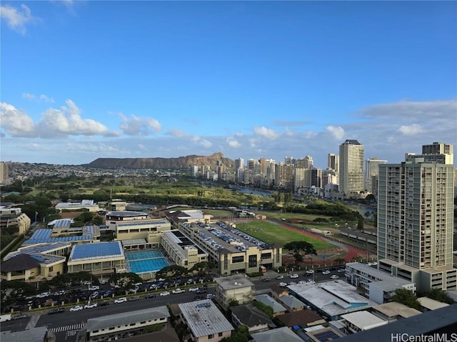 drone / aerial view with a city view