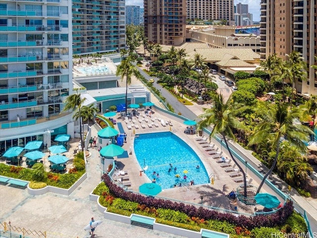 community pool featuring a city view