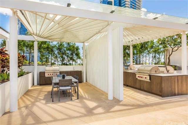 view of patio featuring grilling area, outdoor dining area, and area for grilling