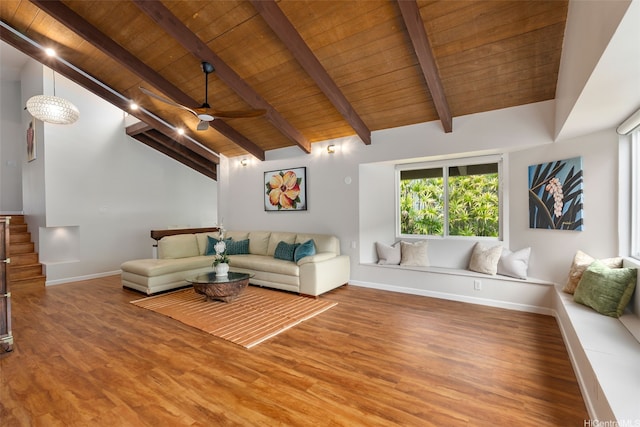 914 Kahena St, Honolulu, HI 96825 - living area featuring wood ceiling, wood finished floors, ceiling fan, stairs, and baseboards