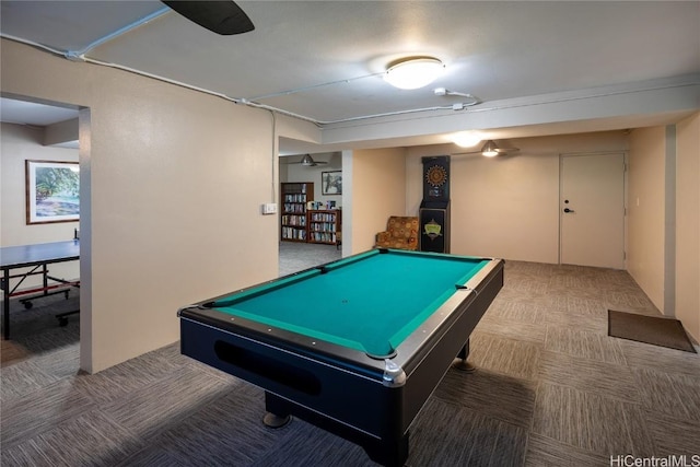 game room with billiards and carpet