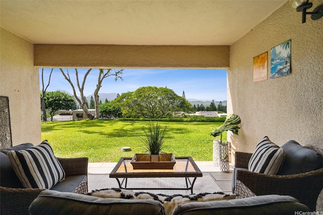 view of patio with a mountain view