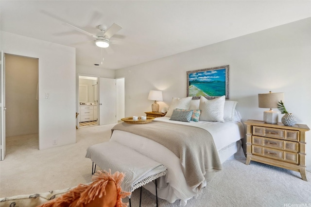 bedroom with ceiling fan and carpet