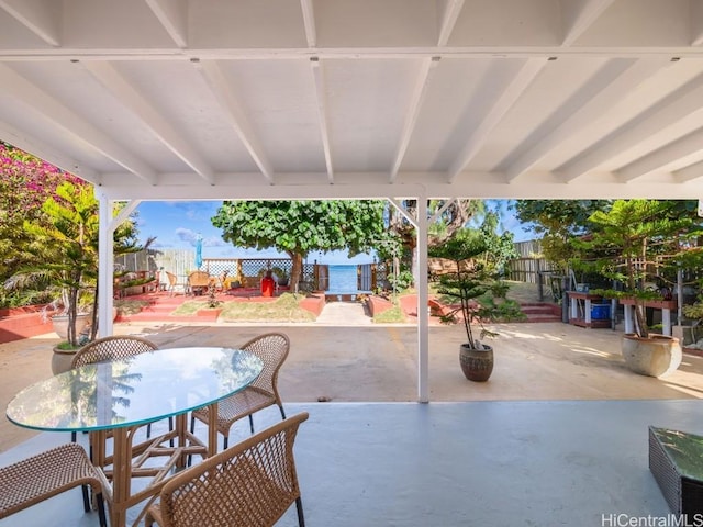 view of patio / terrace featuring a fenced backyard and outdoor dining space