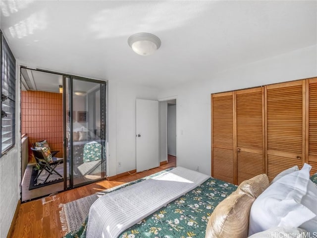 bedroom with a closet and wood finished floors