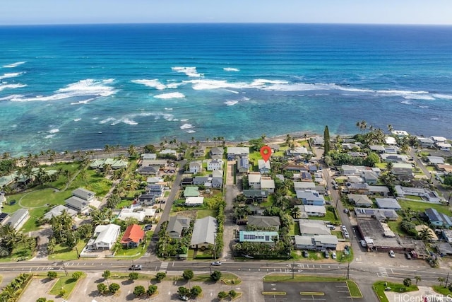 aerial view with a water view and a residential view